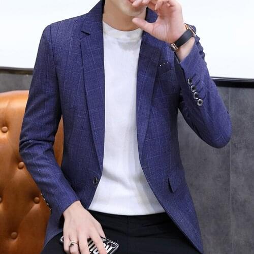 2021 Mens New Autumn and Winter blazer Youth Plaid Casual Slim Fit blazer