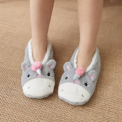 Fuzzy Slipper Socks Warm Plush Bedroom Silicone Non-slip Womens Floor Sock Soft Female Cartoon Fox Shoes for Home Indoor