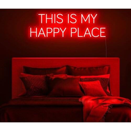 OHANEONK This Is My Happy Place Neon Sign Light for Office Living Room Pub Bar Resturant Library Wall art Decor Sign