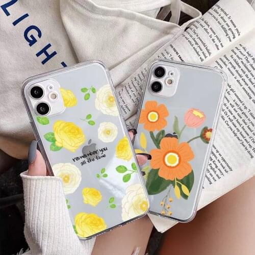 Clear Phone Case For iPhone 11 12 Pro Max 7 8 Plus SE 2020 X XS MAX XR Yellow Rose Flower Floral Soft Transparent Cover Funda