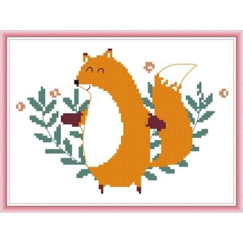 Stamped Cross Stitch Kits Cartoon Animal Fox Counted 11CT 14CT Printed Fabric Embroidery Handmade Gift Needlework Decoration Set