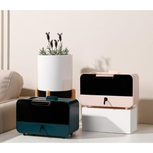 Nordic Living Room Plastic Tissue Napkin Storage Box with Drawer Multifunction Desk Remote Control Holder Organizer