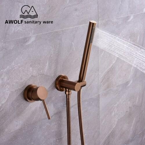 Bathroom Shower Set Solid Brass Brushed Rose Gold Bathtub Faucet Concealed Chic Simplicity 2 Pcs Mixer Tap Shower Bath AH3027