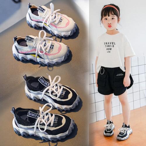 Girls' Sports Shoes 2021 Spring New Mesh Breathable Single Shoes Big Childrens Shoes Summer Children Kids Sneakers