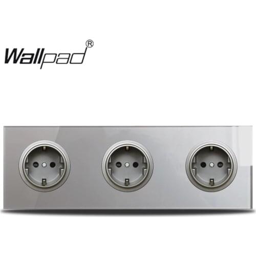 Wallpad L6 Triple 3 Gang Schuko EU Plug Power Outlet Wall Socket with Pin Grey Tempered Glass Panel 258*86mm