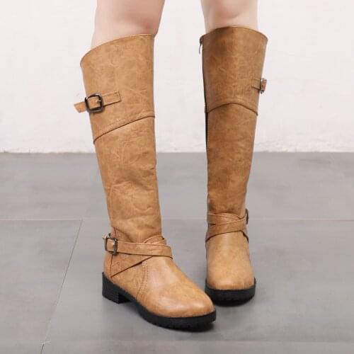 Slim Boots Sexy Over The Women Snow Womens Fashion Winter Belt buckle middle Shoes Woman large size25-43 W20-42