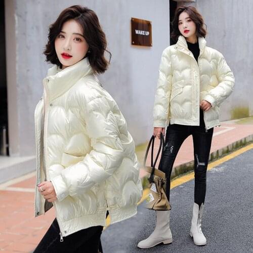 Women Solid Cream White Oversize Parkas Thick 2021 Winter Zipper Pockets Female Warm Elegant Coat Jacket Cute Girls M-3XL