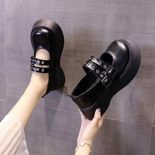 Japanese Gothic Rivet Punk Lolita Platform Women Dress Shoes Anime Sweet Girls Cosplay Heels 5cm Pump Harajuku Black White Goth