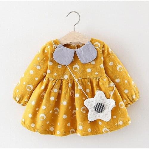New arrival 2019 Baby girls winter warm dress Kids girls cute long sleeve floral print velvet Dress with bag 1-3 years