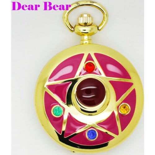 1054) NEW Gold Tone Cartoon Anime Sailor Moon Pocket Watch,12pcs/lot , Dia 4 cm. Wholesale