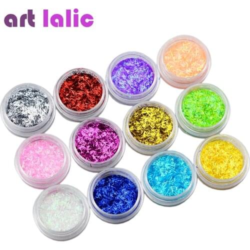 12Pcs Fashion Colorful Sparkly Sequin Confetti Glitter Acrylic UV Gel Polish 3D Thin Sticker Nail Art Decorations Accessories