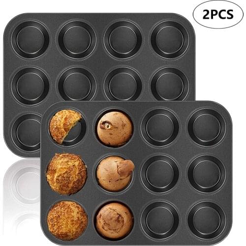2PCS 12 Cavity Carbon Steel Cake Mold DIY Cupcake Non-stick Fondant Baking Pan Muffin Tray Chocolate Mould Oven Baking Tools