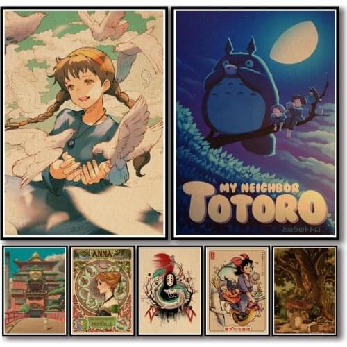45 Designs Ghibli Miyazaki Hayao Movie Kraftpaper Poster Painting Abstract Fancy Wall Sticker for Coffee House Bar A3 3