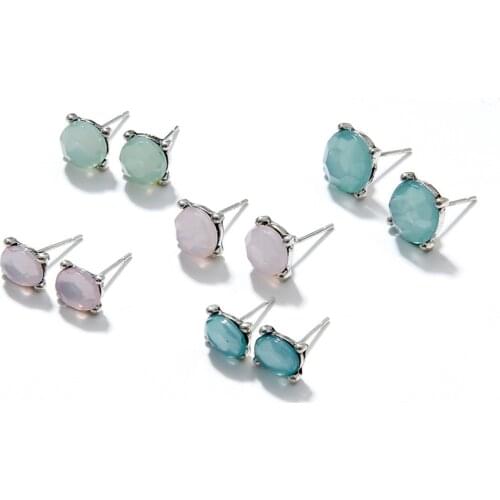 5 Pairs Geometric Zircon Ear Stud Earring Simple Charm Candy Colors Earring Stud Shellhard Women Jewelry Girl Accessories
