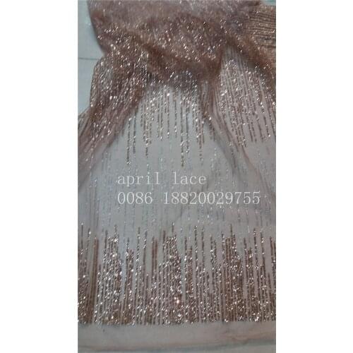 5yards HLL074 rose gold 61# silver glitter hand print african mesh fabric for wedding/evening dress fast shipping by dhl