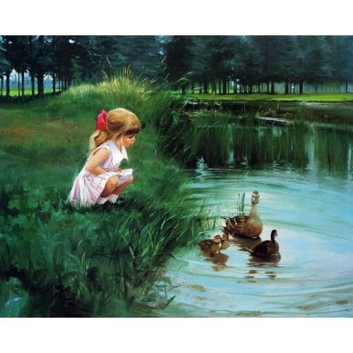 5D Full Drilled Diy Diamond Painting Handmade Girl And Duck Cross Stitch Resin Square Diamond Sets Diamond Embroidery