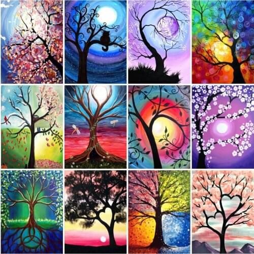 Full Drill 5D Diamond Painting Moon Tree Picture Of Rhinestones Diamond Embroidery Landscape Cross Stitch Kit Mosaic Home Decor