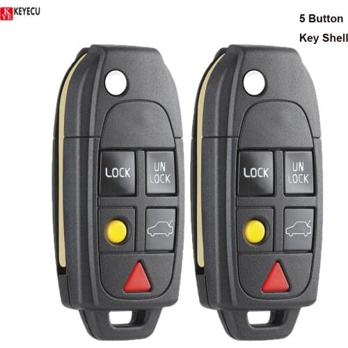 KEYECU 2PCS Flip 5 Button Remote Key Case FOB Replacement for VOLVO S60 S80 V70 XC70 XC90