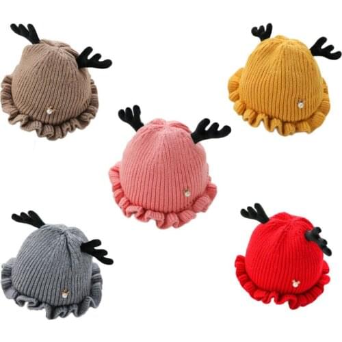Baby Antlers Hat Bobble Beanie Winter Knitted Christmas Boys Girls Cap 6M-3Y