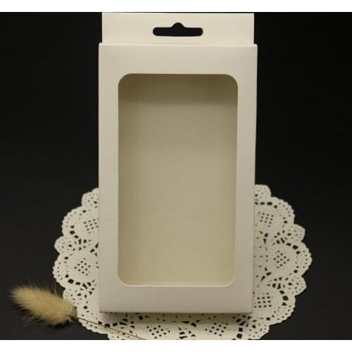DHL White 200Pcs/Lot 3x10x12cm Gift Earphone Cardboard Packing Window Box Electronic Product Kraft Paper Package Hang Hole Box