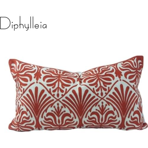 Diphylleia Cushion Cover American Classic Style Ins Geometric Embroidered Brick Red Lumbar Pillow Case Home Decor Wedding Gift