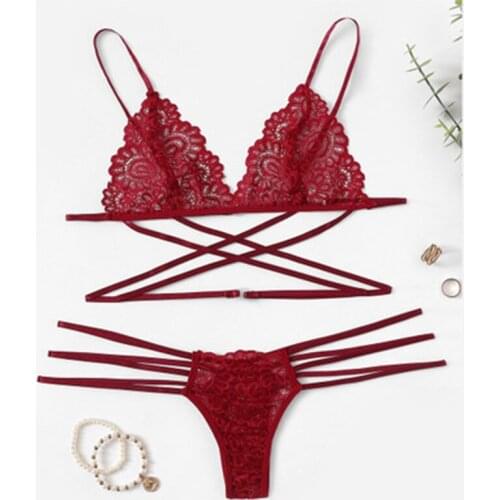 Erotic Lingerie Womens Sexy Bikini See-through Lace hollow out Underwear Temptation Three-point Suits Sexy Lingerie sex belt