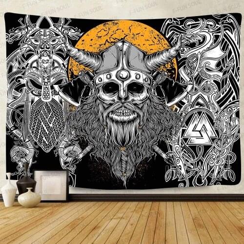 Viking Tapestry Dragon Mysterious Runes Sunrise Nordic Nation Art Wall Hanging For Home Decor