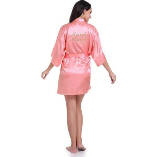 Wedding bride Maid of Honor Robe Satin Rayon Bathrobe Nightgown For Women Kimono Sleepwear Solid plaid #4156