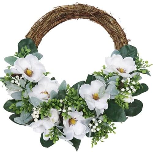 Artificial Magnolia Flower Wreath Christmas Wreath for Front Door Wall Windows Wedding Party Farmhouse Home Decoration