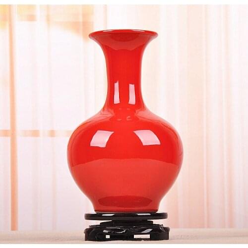 China Red ceramic antique flower vase crafts home decoration full red glaze vase