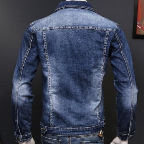 Korean Slim Fit Denim Jacket For Men Washed Denim Fashion Motor Biker Long Sleeve Outwear Coat Plus Size S-4XL Jaqueta Hombre