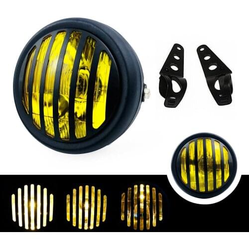 Motorcycle Metal Retro Grill Mask Front Headlight with Bracktes For Harley Cafe Racer Chopper Bobber Motor Scooter Headlights