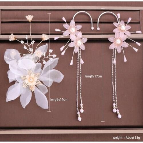Korean Sweet Exquisite Flower Imitation Pearl Hairclip Earrings Set Hair Jewelry Hair pins Bridal Wedding Hair Accessories Tiara