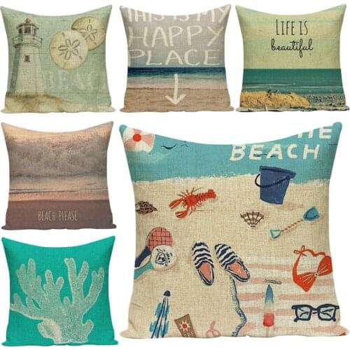 Marine retro style conch pillow cover high-quality linen-cotton pillow cover is suitable for the bedroom car sofa cushion cover