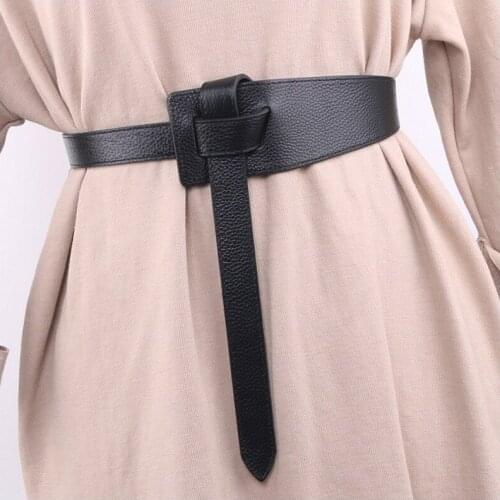 New Design Women Knotted Waistband Wide Long PU Leather Fashion Woman Cummerbunds Dress Decor Leather Bow Buckle Clothing Tool