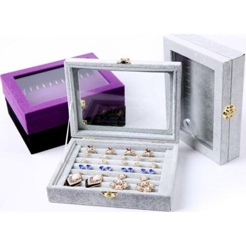 Jewelry Ring Organizer Display Travel Box Velvet Wood Earrings Storage Holder Case d88