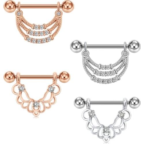 Nipple Pair of Lined CZ Set Center Triple Lined Dangle Nipple Ring 316L Surgical Steel Nipple Barbell Piercing