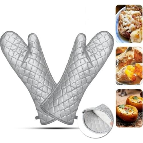 1Pair BBQ Oven Microwave Gloves Heat Resistant Cooking Glove 17 Inches Slicone Cloth Oven Mitts