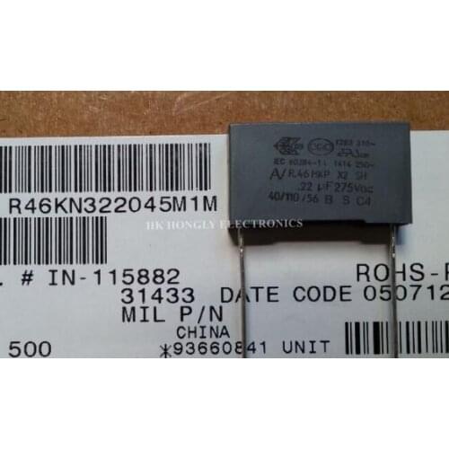 10PCS R.46 R46 MKP X2 SH .22UF 275Vac 0.22UF 224 P=22.5mm Film Capacitor