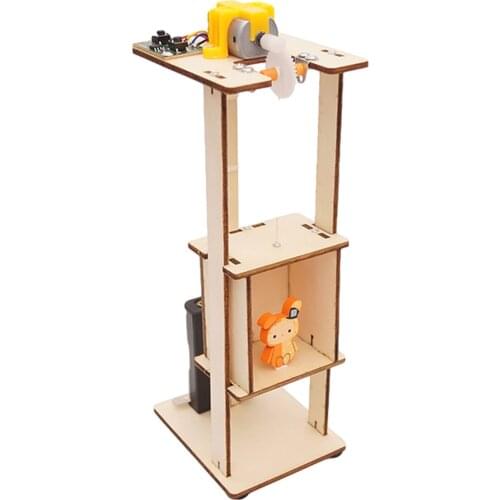 Teenager Electric Wooden Elevator Function Principle Toys DIY Assembled Lift Toys For Children Science Experiment Material Kits