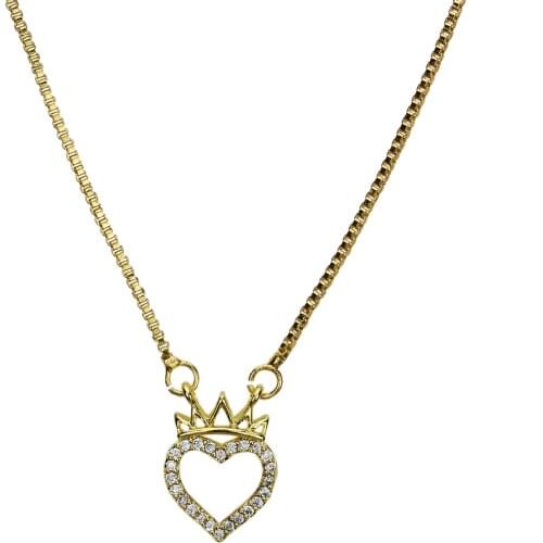 Luxury Cute Copper Gold-plated Heart Queen Crown necklace box chain CZ Pendant lady Necklaces & Pendants for women jewelry
