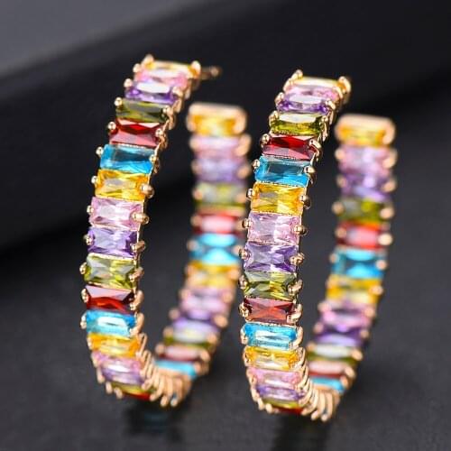 LARRAURI Luxury Cubic Zircon Statement MAXI Hoop Earring For Women Wedding DUBAI Bridal Round Circle Hoop Earrings 2019 Jewelry