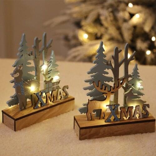 [HHT] Nordic Wooden Christmas Elk with Light Strip Desktop Ornaments Shop Layout Home Decorations Christmas Gifts