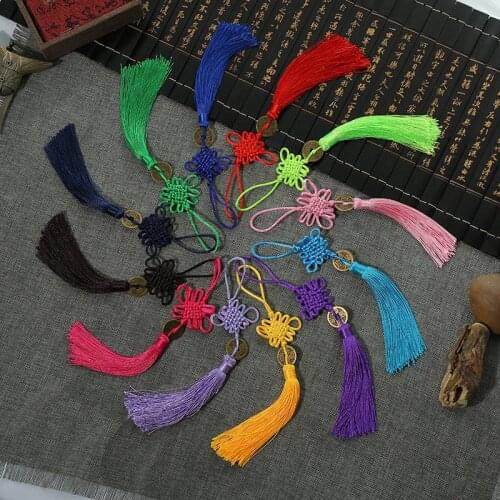 Handmade Chinese Red Lucky Knot Chinese Traditional Plum Auspicious Flower Copper Coin Tassel For Car Hanging Decoration 48PCS