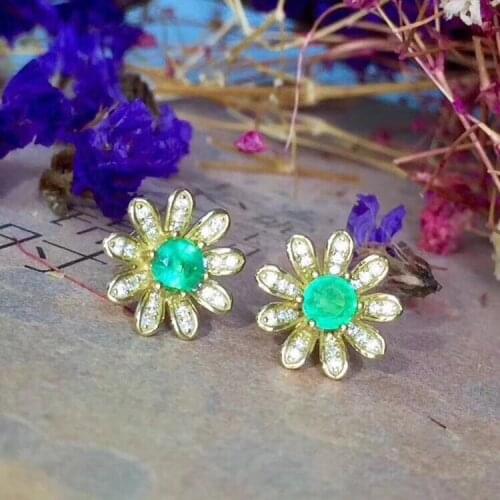 Earring Natural emerald earring Free shipping Real original emerald 925 sterling silver 4*4mm 2pcs