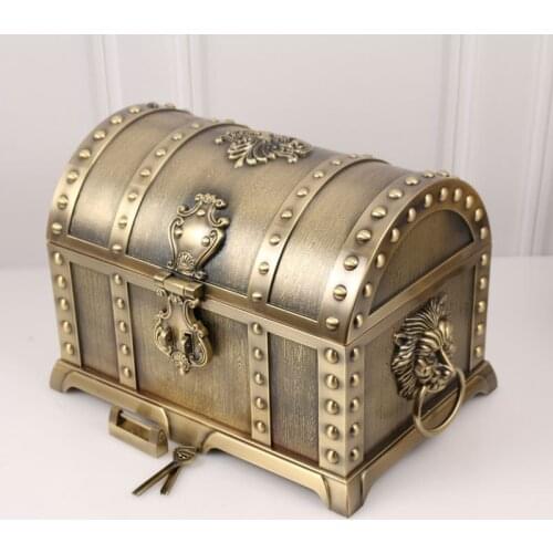 Size XL Vintage Jewelry Storage Box Bins Metal Art Craft Home Decoration Treasure Chest Organizer 2 Layers with Lock