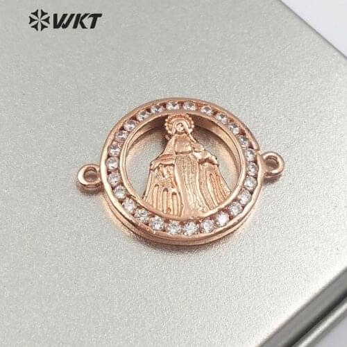WT-MC263 Vintage Catholicism Religious Blessed Virgin Mary Mother Of God Connector CZ Pave Pendant For Women Spiritual Jewelry