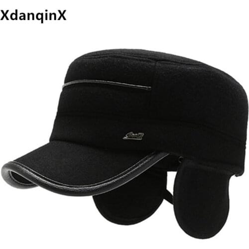 XdanqinX winter new mens hat thick warm army Military Hats snapback cap men flat cap cold-proof earmuffs hat Dads brands caps