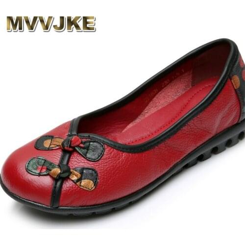 MVVJKE Summer Fashion Flower Soft Bottom Design Round Toe Mix Color Flat Shoes Vintage Genuine Leather Women Flats