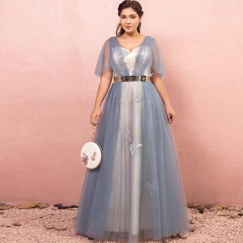 Fashion Evening Dress V-Neck Pleat Lace Short Sleeves Beads New A-Line Appliques Floor-Length Plus Size Women Formal Gowns D846